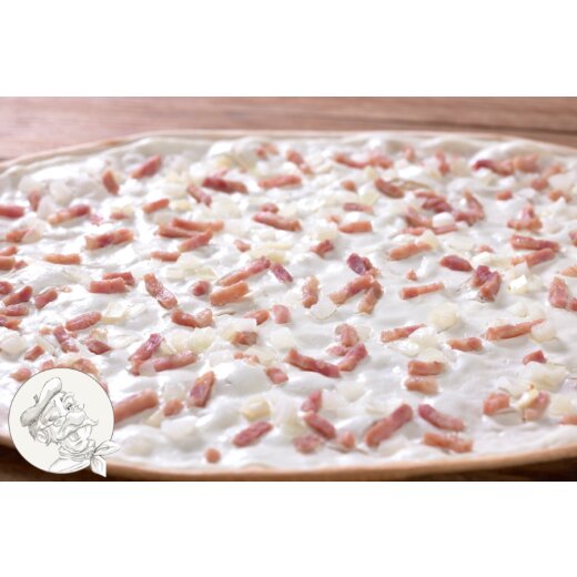 Tarte flambée surgelée Lardon, Oignon  1 tarte flambée surgelée, frais de port et TVA inclus (prix à lunité 4,17 €)